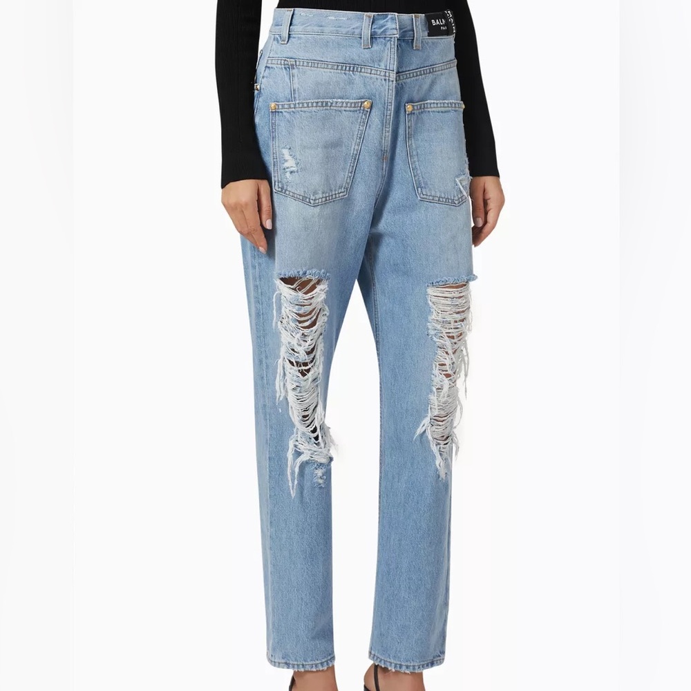 Balmain Destroyed reverse boyfriend cut jeans